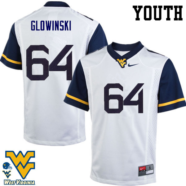 Youth #64 Mark Glowinski West Virginia Mountaineers College Football Jerseys-White - Click Image to Close